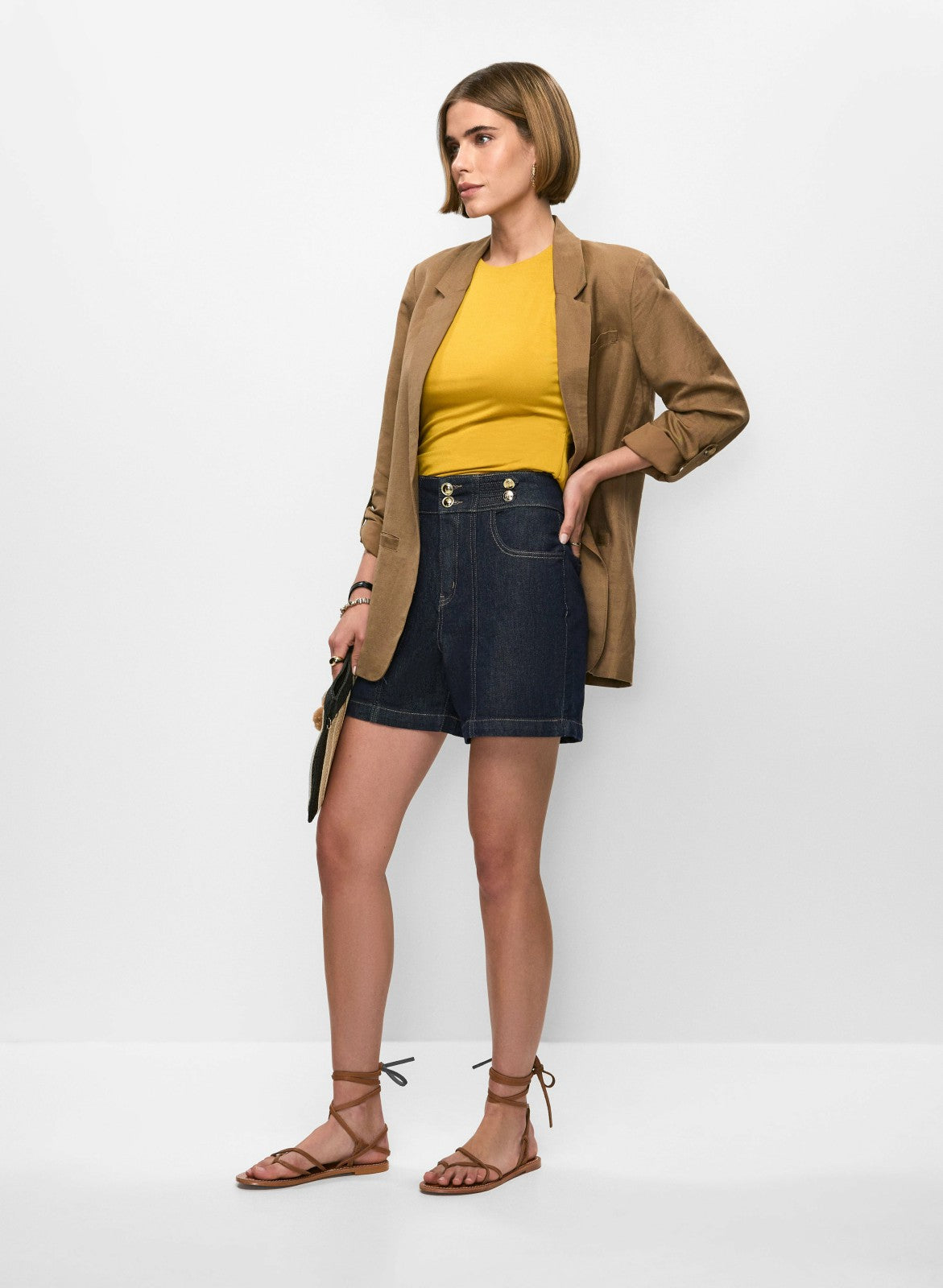 Women High Waist Denim Shorts Dark Blue | Melanie Lyne