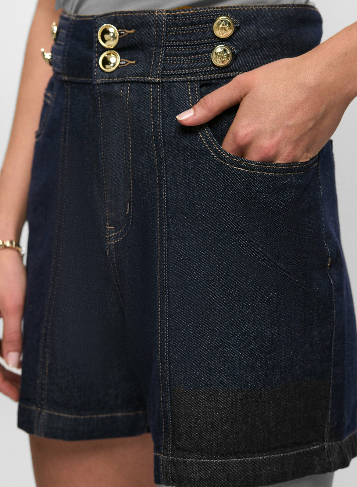 Women High Waist Denim Shorts Dark Blue | Melanie Lyne