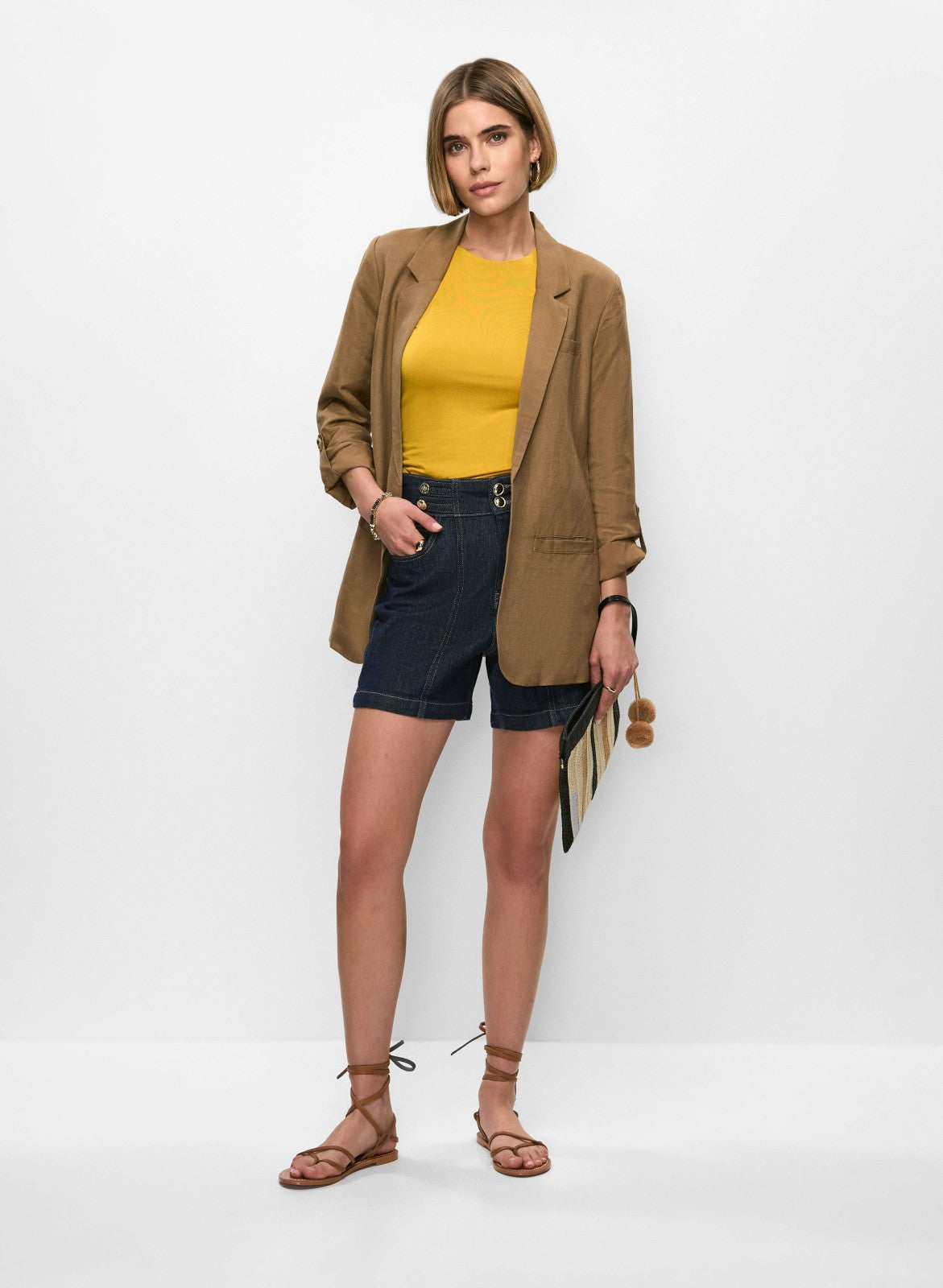 Women High Waist Denim Shorts Dark Blue | Melanie Lyne