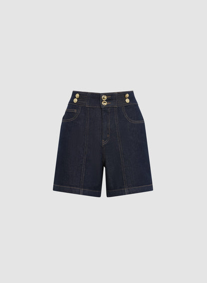 Women High Waist Denim Shorts Dark Blue | Melanie Lyne