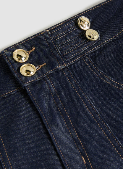 Women High Waist Denim Shorts Dark Blue | Melanie Lyne