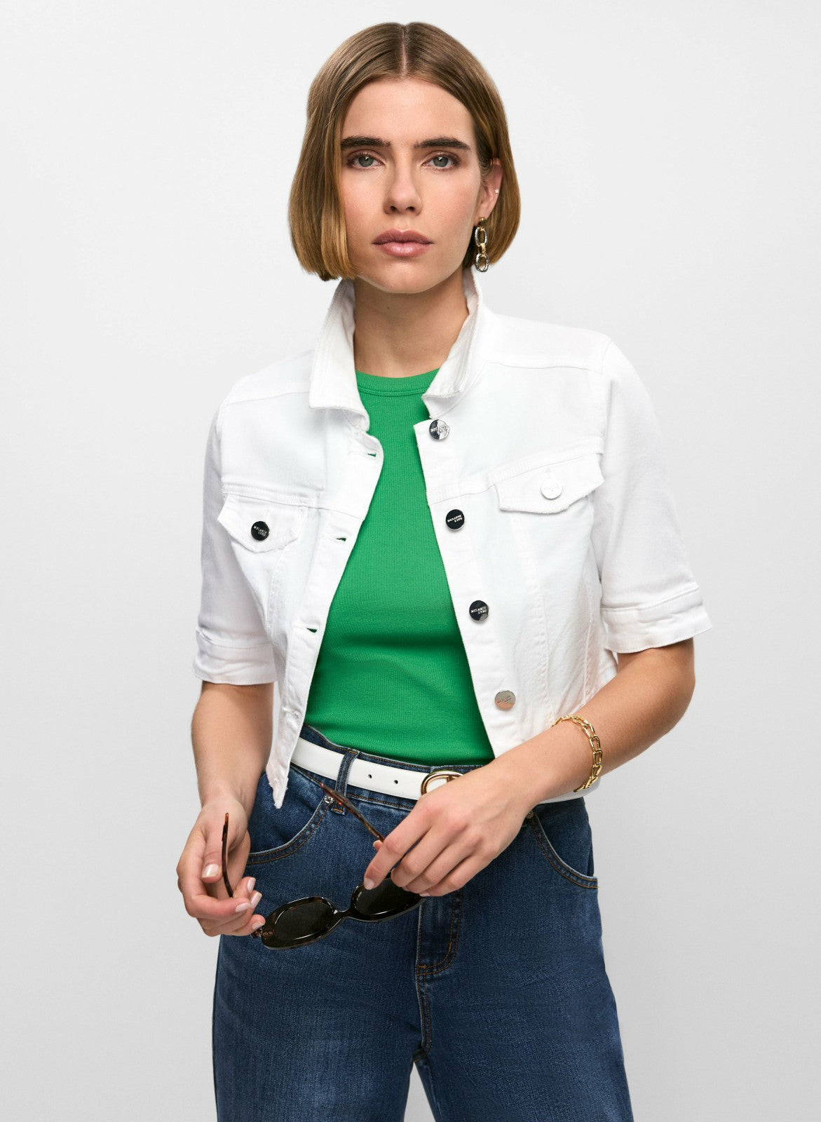 Women Essential Cropped Denim Jacket White | Melanie Lyne