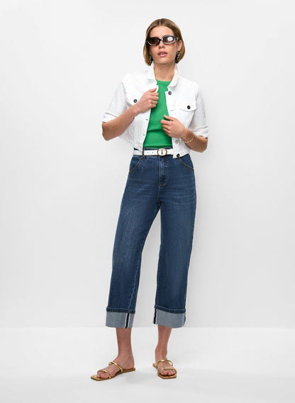 Women Essential Cropped Denim Jacket White | Melanie Lyne