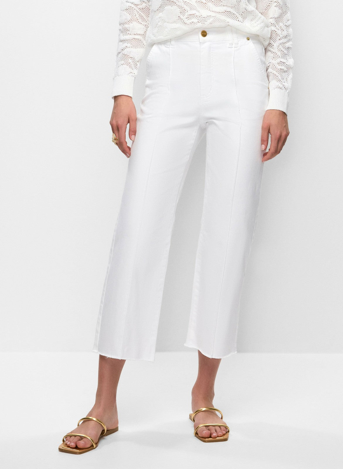 Women Straight Leg Denim Capris White | Melanie Lyne
