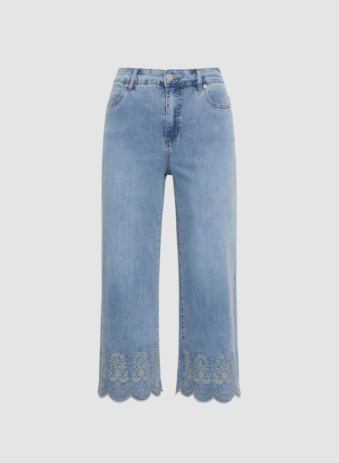 Women Embroidered Hem Culotte Jeans Light Blue | Melanie Lyne