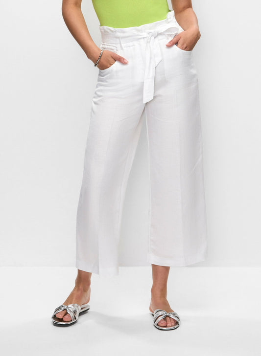 Women Linen-Blend Cropped Pants Porcelain | Melanie Lyne
