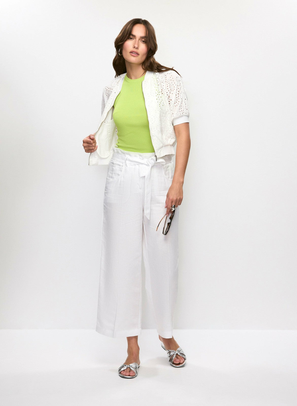 Women Linen-Blend Cropped Pants Porcelain | Melanie Lyne