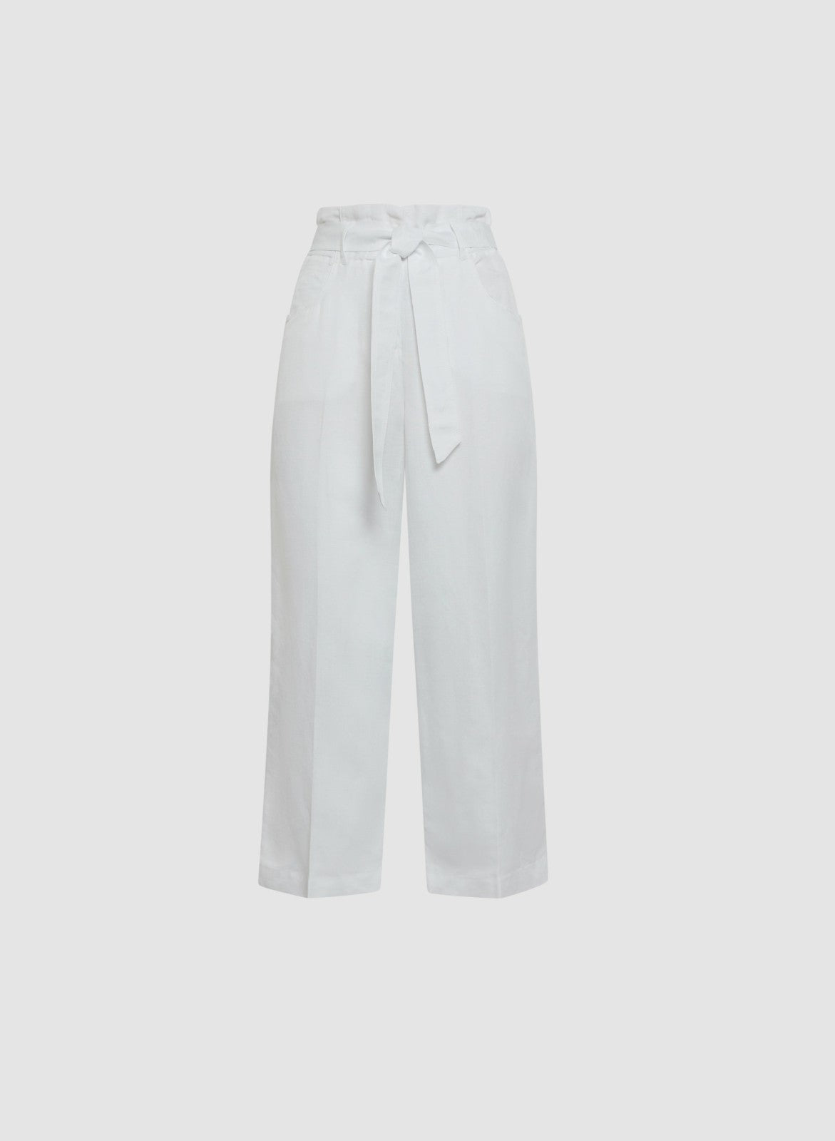 Women Linen-Blend Cropped Pants Porcelain | Melanie Lyne