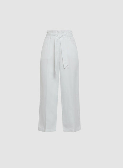 Women Linen-Blend Cropped Pants Porcelain | Melanie Lyne