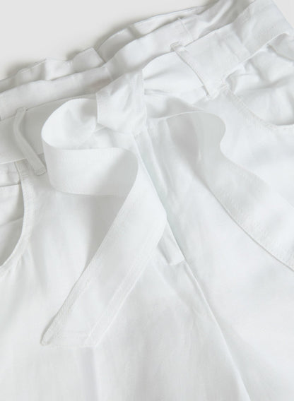 Women Linen-Blend Cropped Pants Porcelain | Melanie Lyne