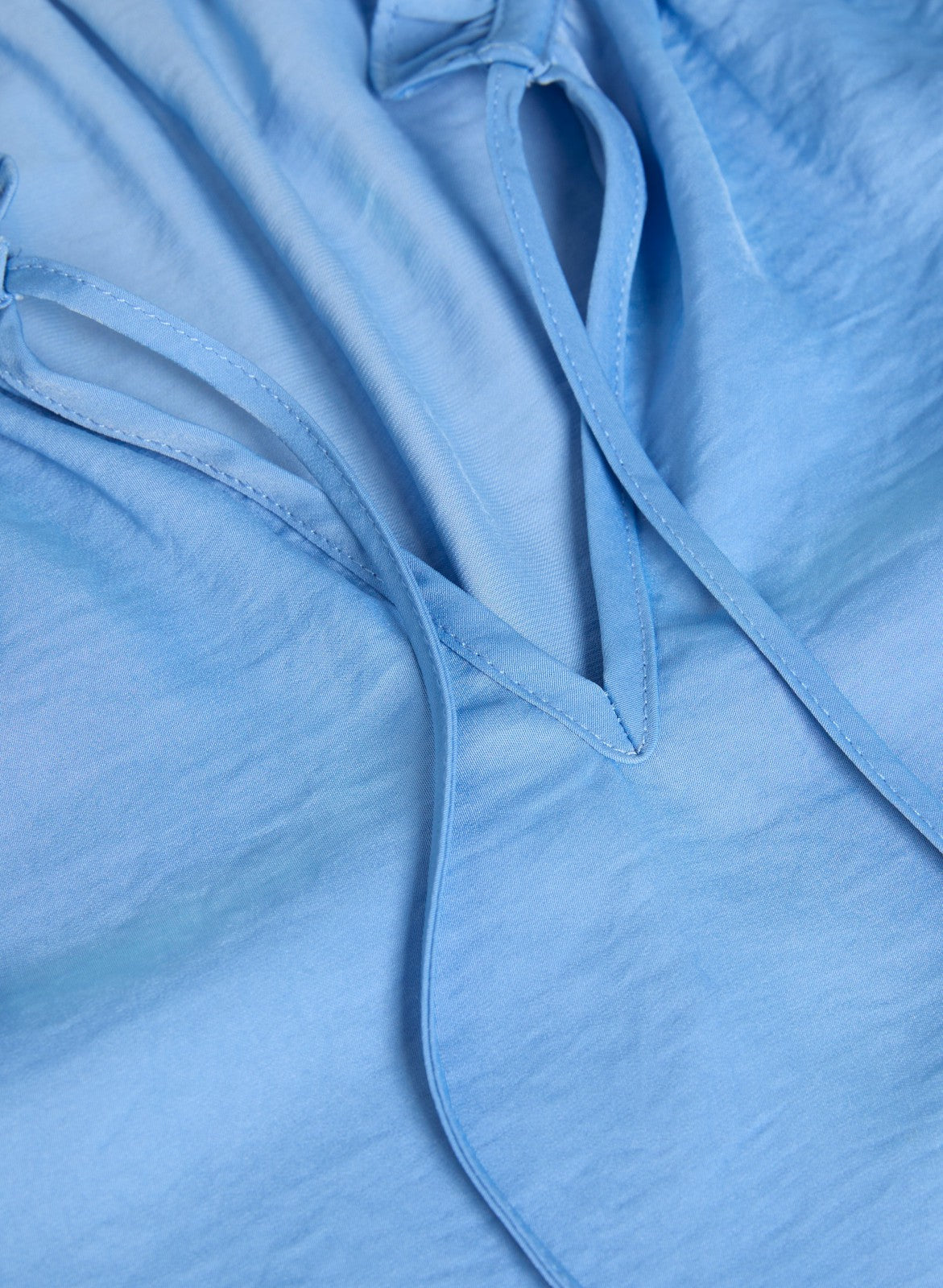Women Satin Ruffle Blouse Blue Chambray Twill | Melanie Lyne