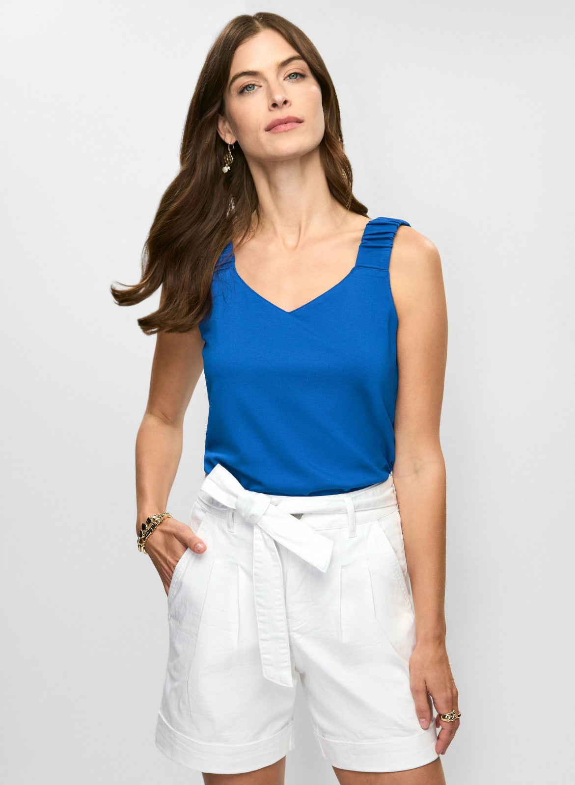 Women Ruched Strap Top Cobalt Blue | Melanie Lyne