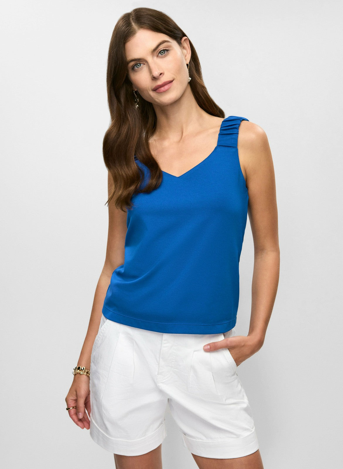 Women Ruched Strap Top Cobalt Blue | Melanie Lyne