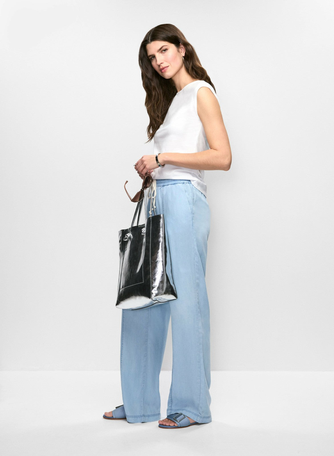 Women Pull-On Wide Leg Pants Clear Blue | Melanie Lyne