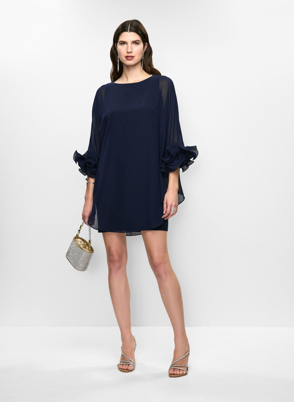 Women Chiffon Sleeve Cocktail Dress Navy Blue | Melanie Lyne