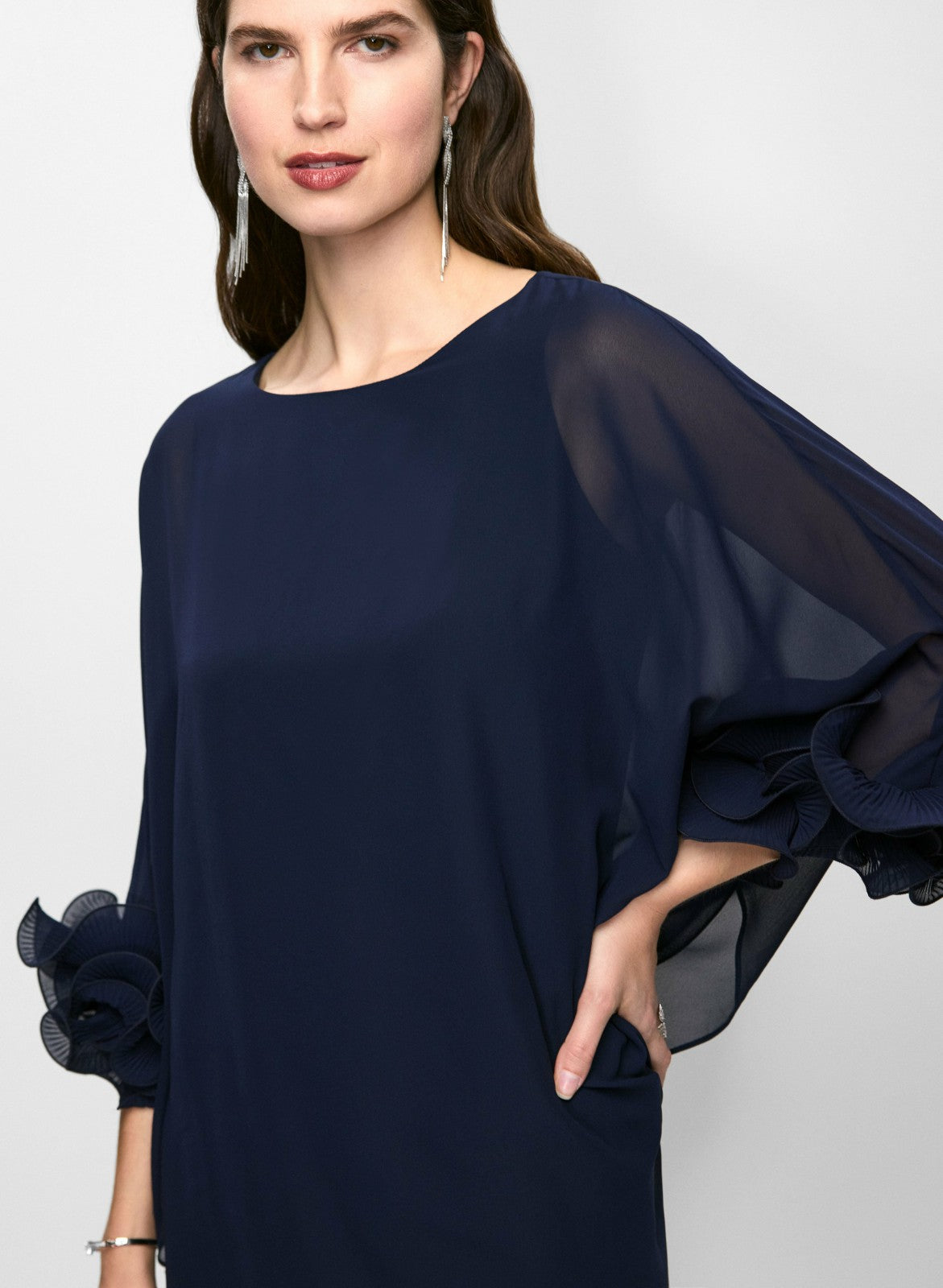 Women Chiffon Sleeve Cocktail Dress Navy Blue | Melanie Lyne