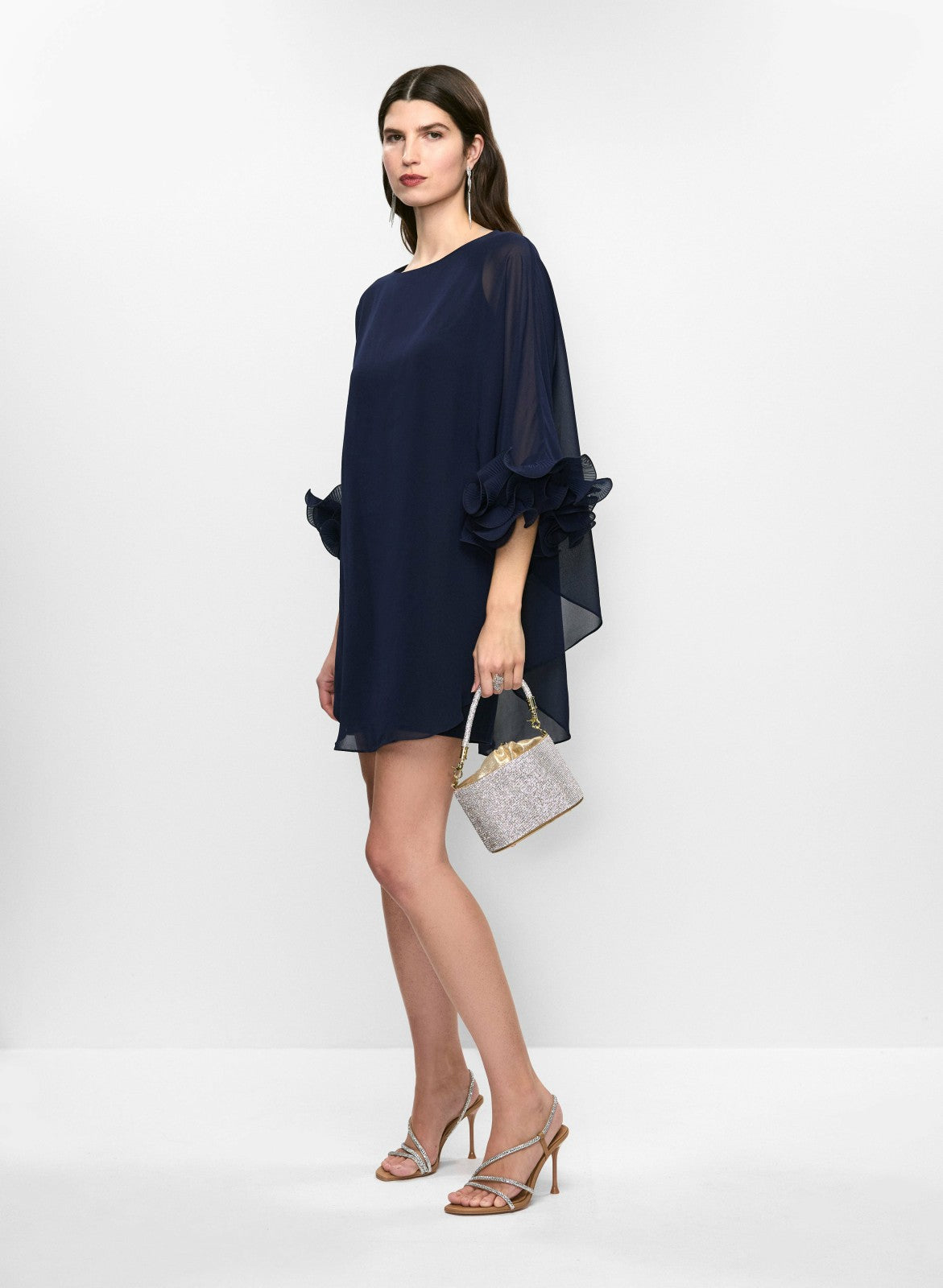Women Chiffon Sleeve Cocktail Dress Navy Blue | Melanie Lyne