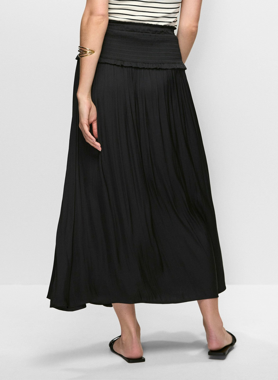 Women Shirred Waist Satin Maxi Skirt Black | Melanie Lyne