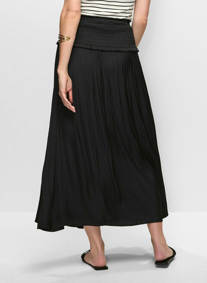 Women Shirred Waist Satin Maxi Skirt Black | Melanie Lyne