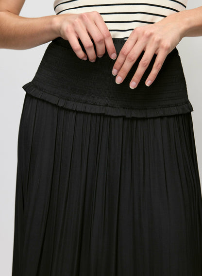 Women Shirred Waist Satin Maxi Skirt Black | Melanie Lyne