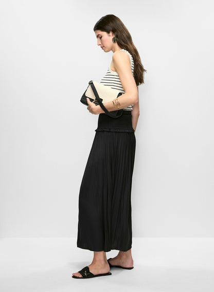 Women Shirred Waist Satin Maxi Skirt Black | Melanie Lyne