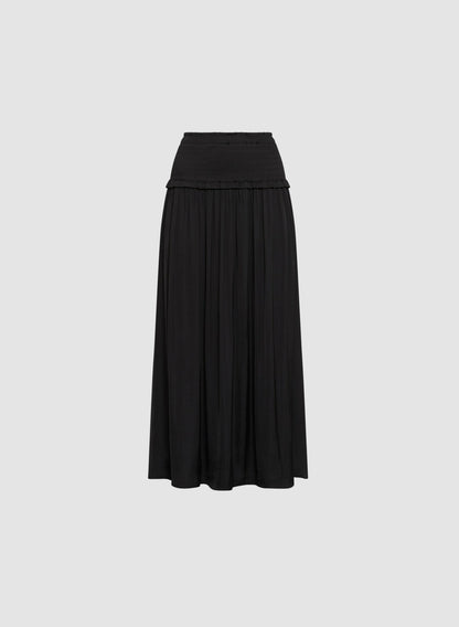 Women Shirred Waist Satin Maxi Skirt Black | Melanie Lyne