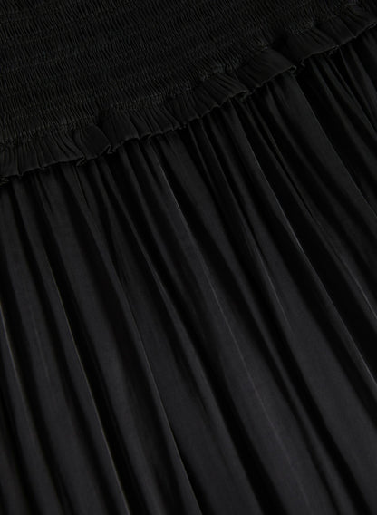 Women Shirred Waist Satin Maxi Skirt Black | Melanie Lyne