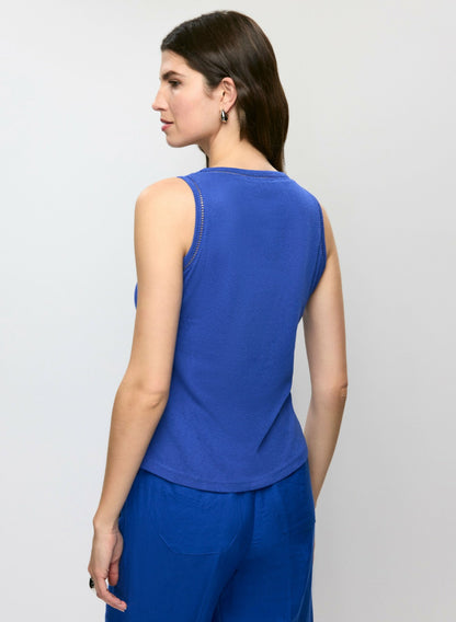 Women Embroidered Linen-Blend Tank Top Cobalt Blue | Melanie Lyne