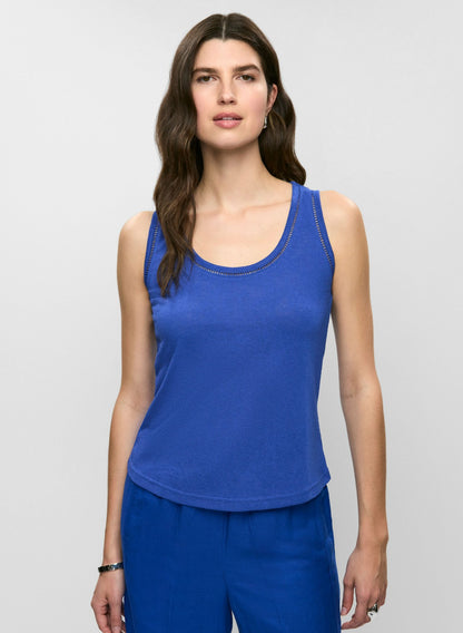 Women Embroidered Linen-Blend Tank Top Cobalt Blue | Melanie Lyne
