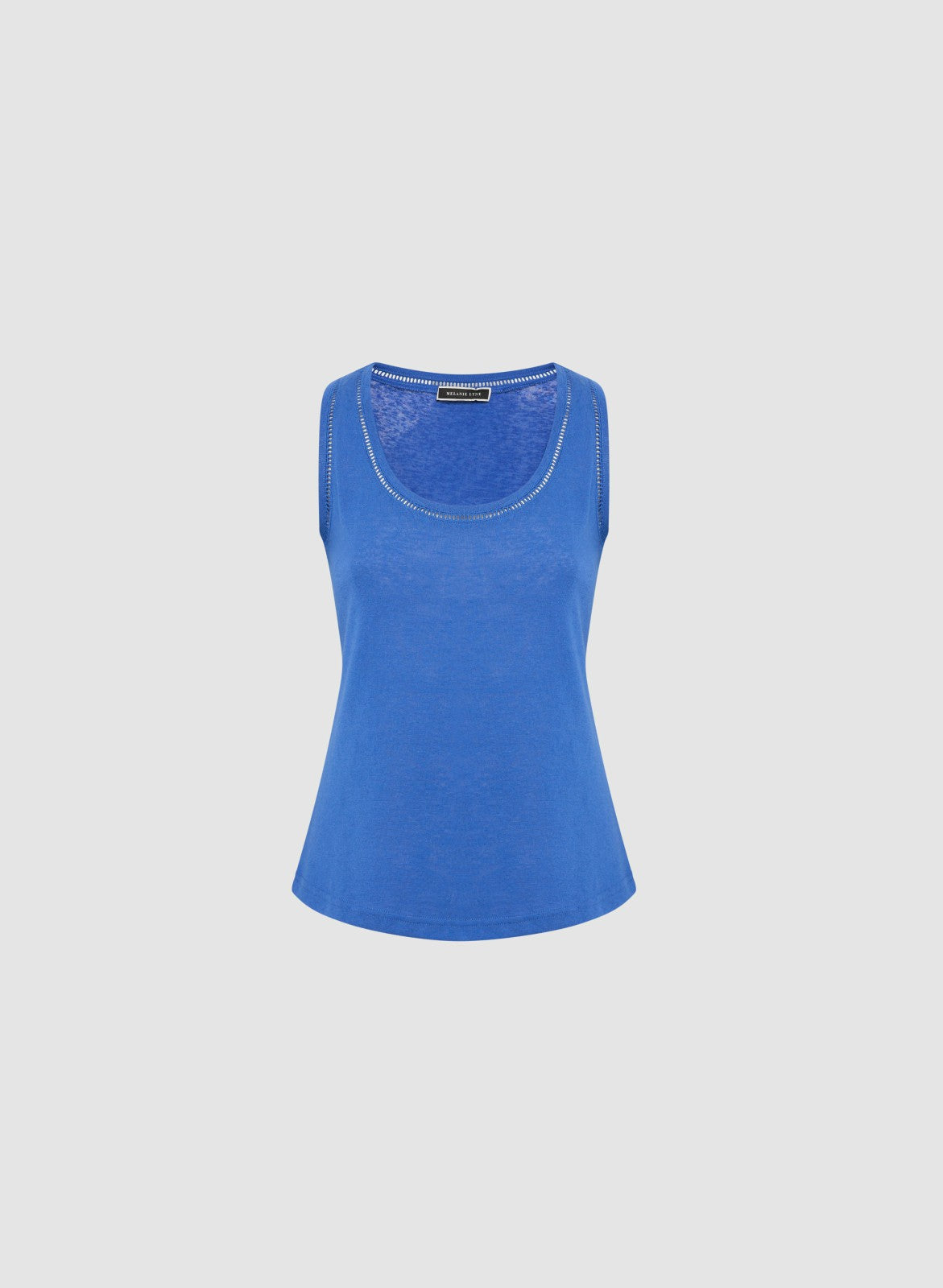 Women Embroidered Linen-Blend Tank Top Cobalt Blue | Melanie Lyne