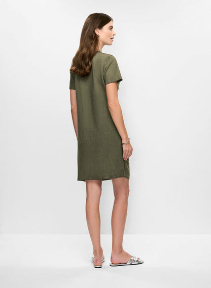 Women Short Sleeve Linen-Blend Dress Dark Olive | Melanie Lyne