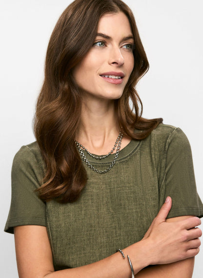 Women Short Sleeve Linen-Blend Dress Dark Olive | Melanie Lyne