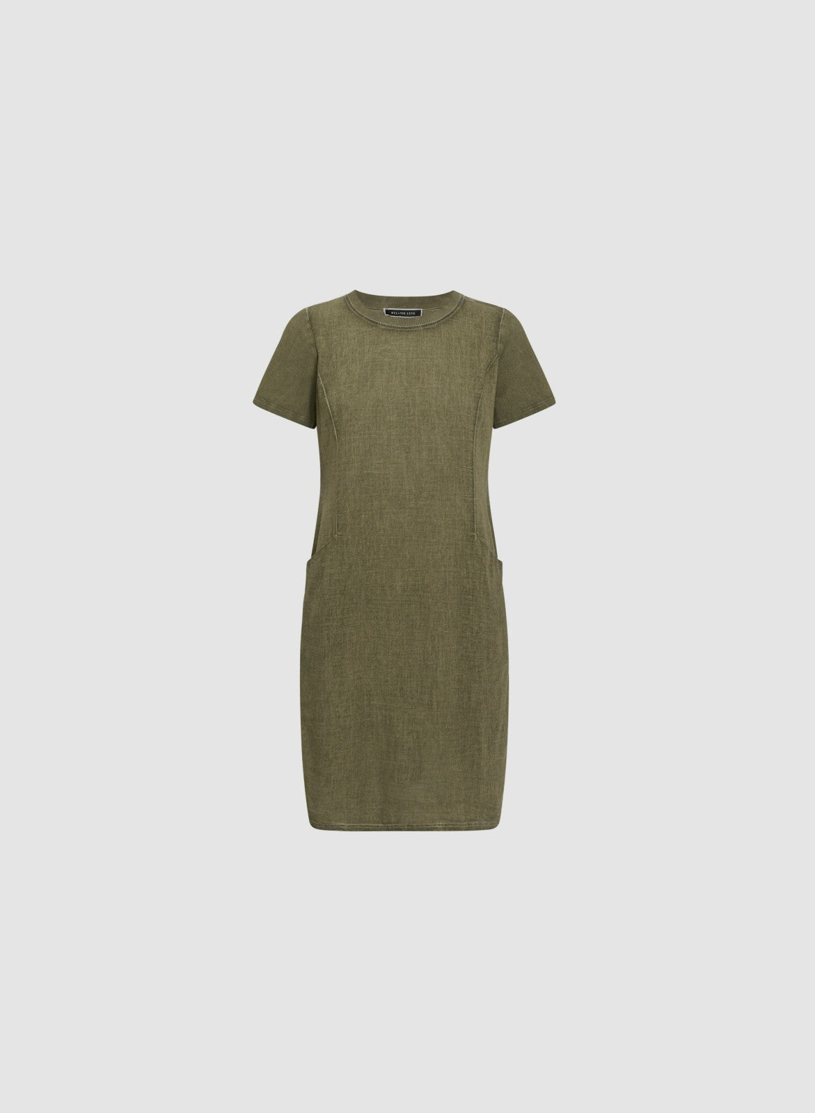 Women Short Sleeve Linen-Blend Dress Dark Olive | Melanie Lyne