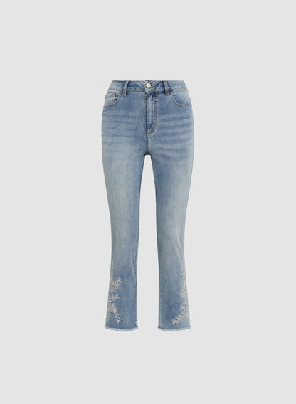 Women Embroidered Straight Leg Jeans Light Blue | Melanie Lyne