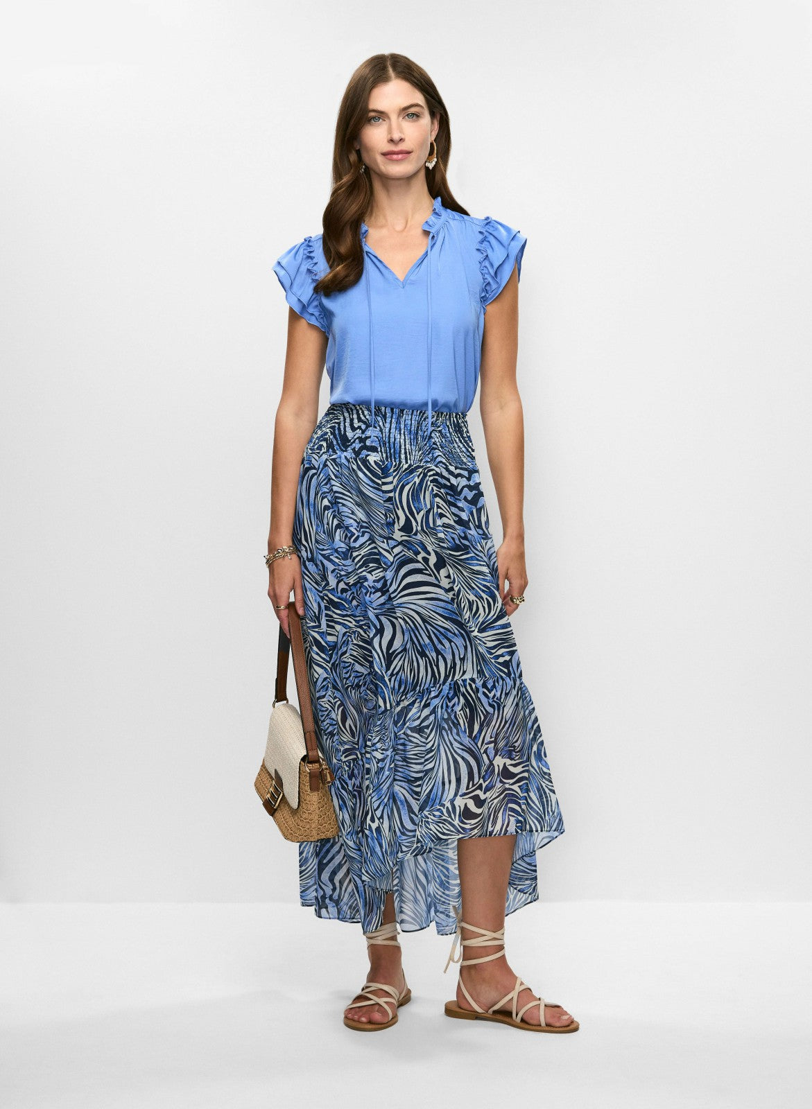 Women Crepe Floral Maxi Skirt Blue Pattern | Melanie Lyne