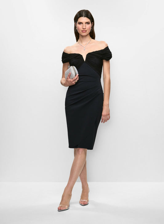 Women Betsy & Adam - Mesh Insert Off-the-Shoulder Dress Black | Melanie Lyne