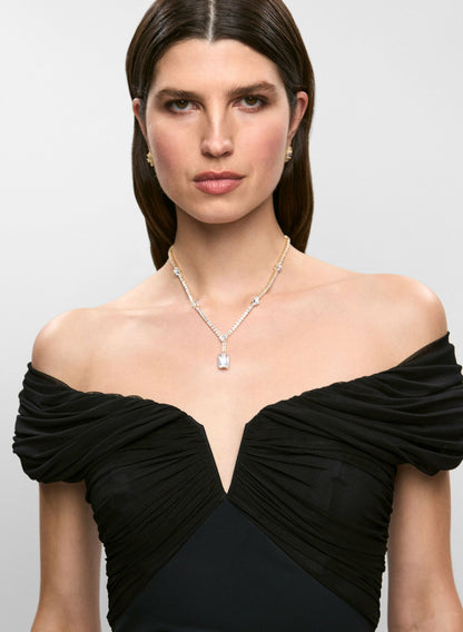 Women Betsy & Adam - Mesh Insert Off-the-Shoulder Dress Black | Melanie Lyne