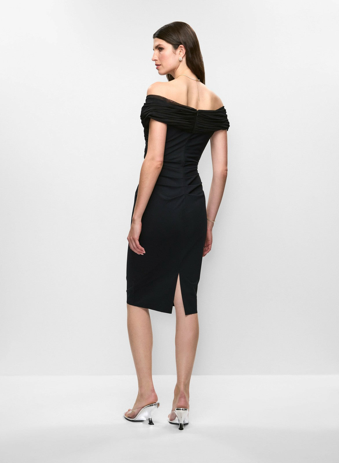 Women Betsy & Adam - Mesh Insert Off-the-Shoulder Dress Black | Melanie Lyne