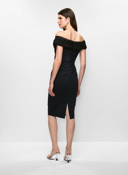 Women Betsy & Adam - Mesh Insert Off-the-Shoulder Dress Black | Melanie Lyne