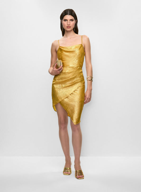 Women Adrianna Papell - Cowl Neck Satin Dress Gold | Melanie Lyne