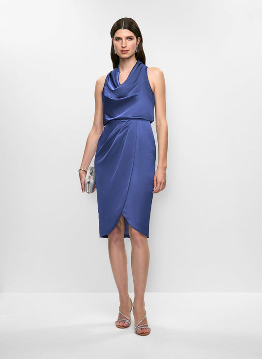 Women Satin Cowl Neck Dress Royal Blue | Melanie Lyne