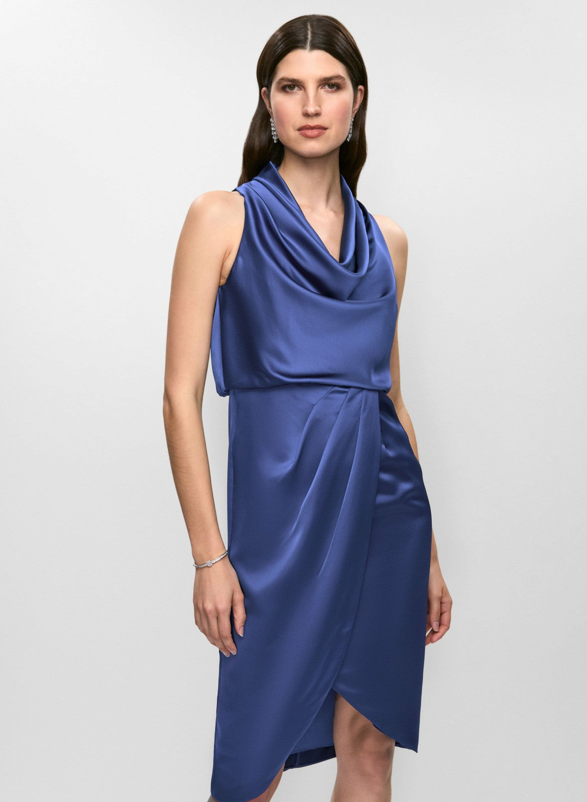 Women Satin Cowl Neck Dress Royal Blue | Melanie Lyne