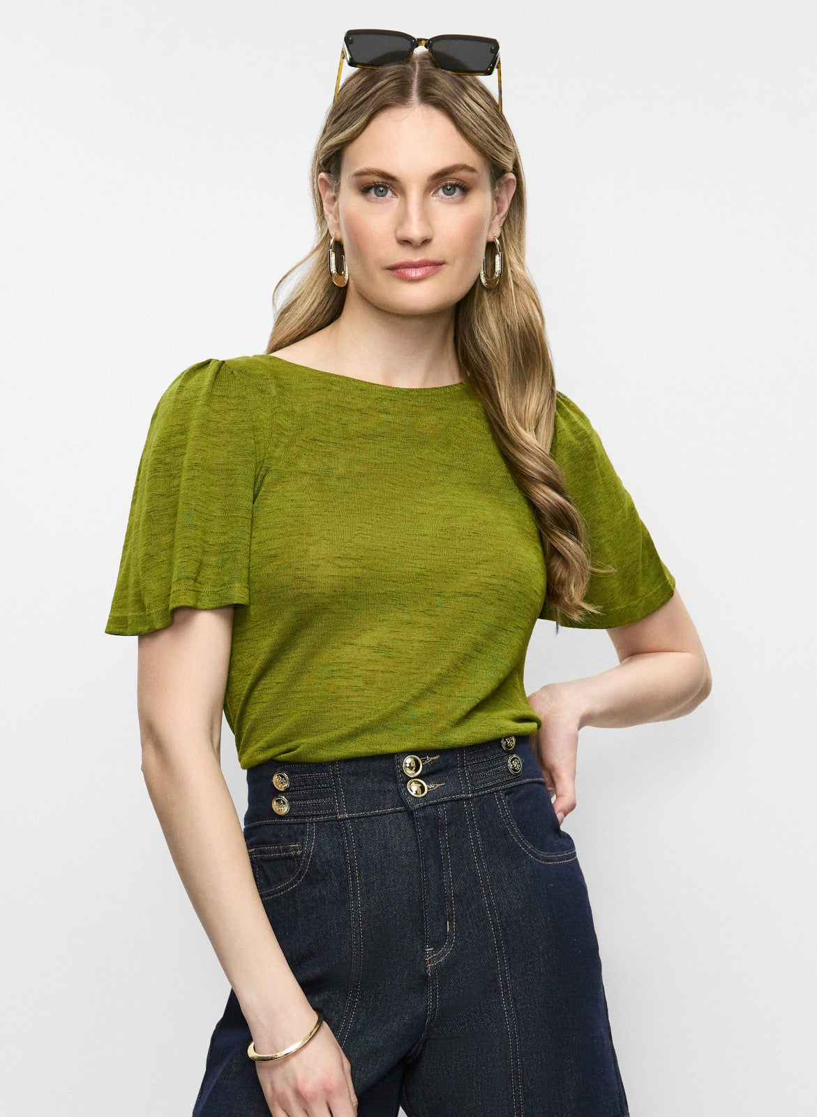 Women Short Flare Sleeve Top Avocado | Melanie Lyne
