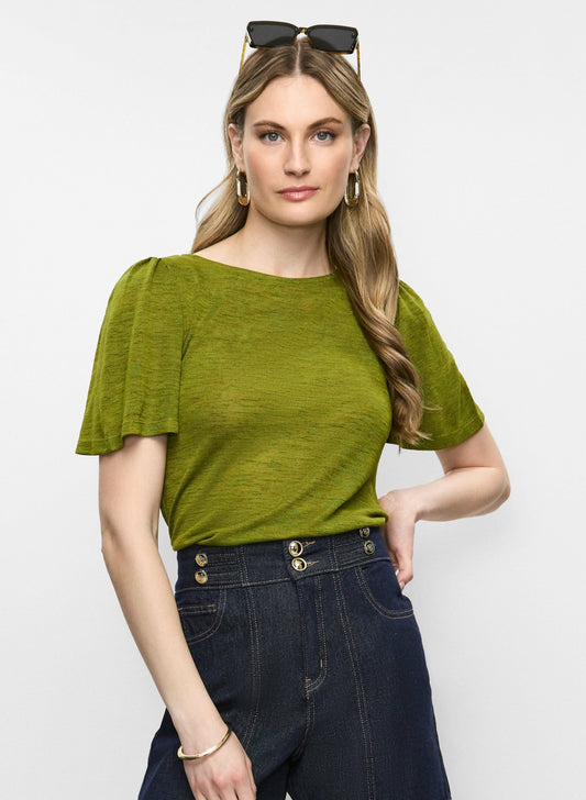 Women Short Flare Sleeve Top Avocado | Melanie Lyne