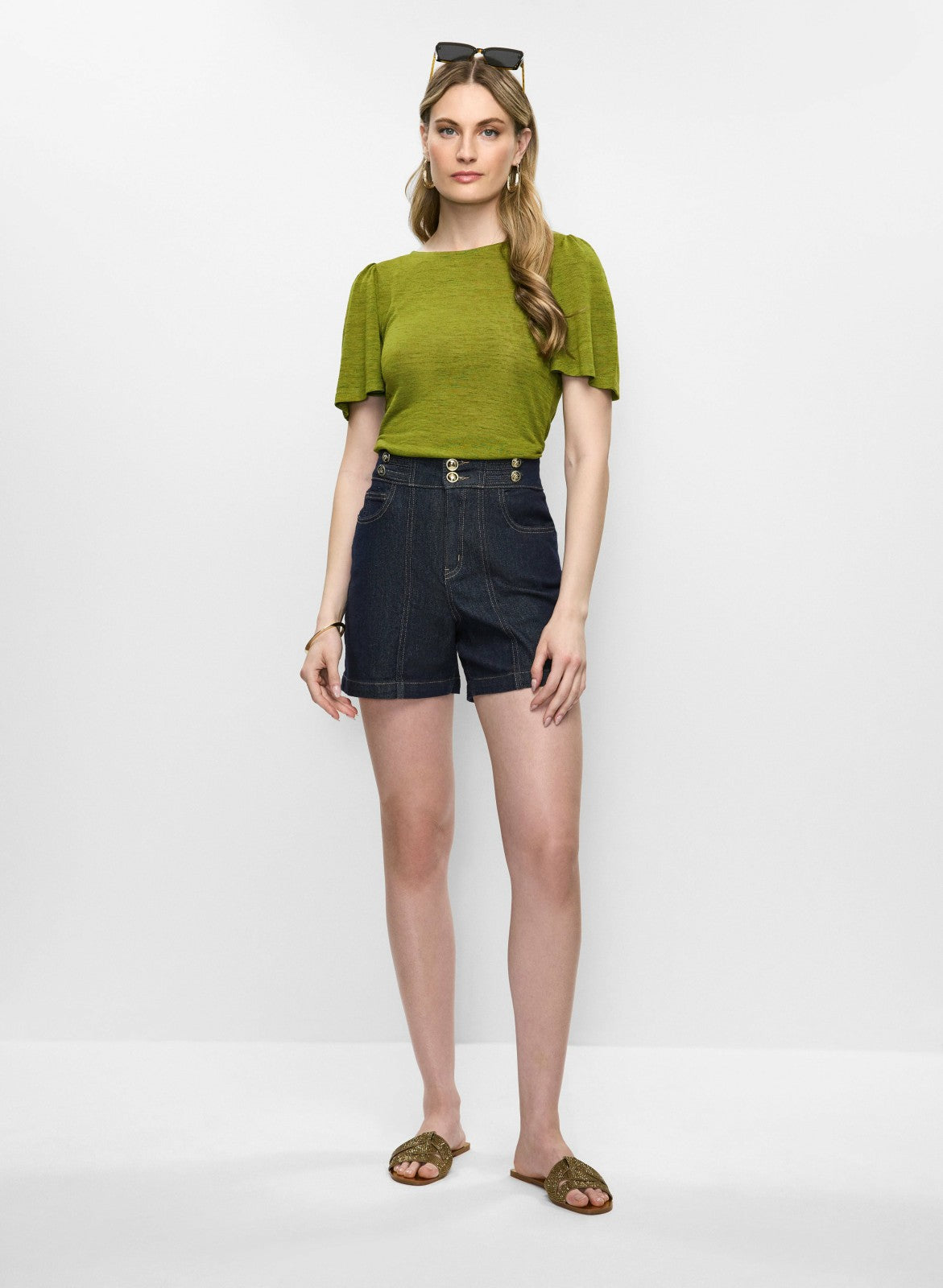Women Short Flare Sleeve Top Avocado | Melanie Lyne