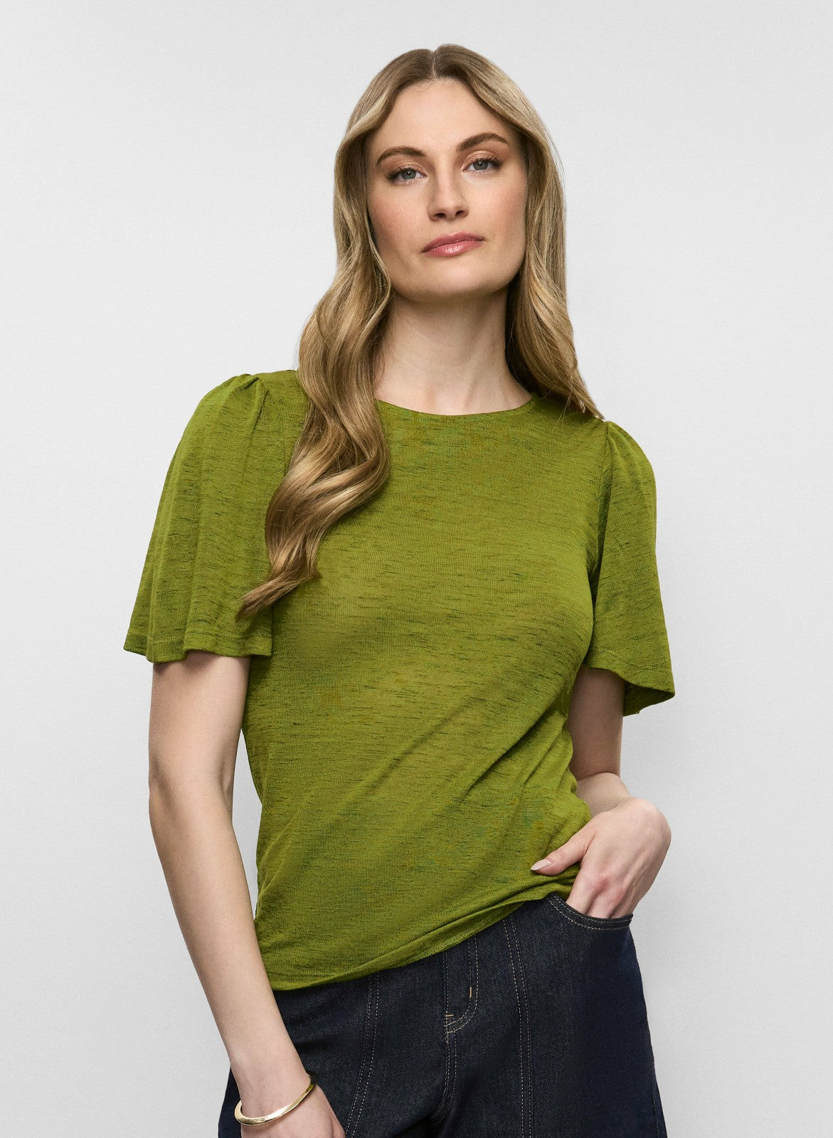 Women Short Flare Sleeve Top Avocado | Melanie Lyne
