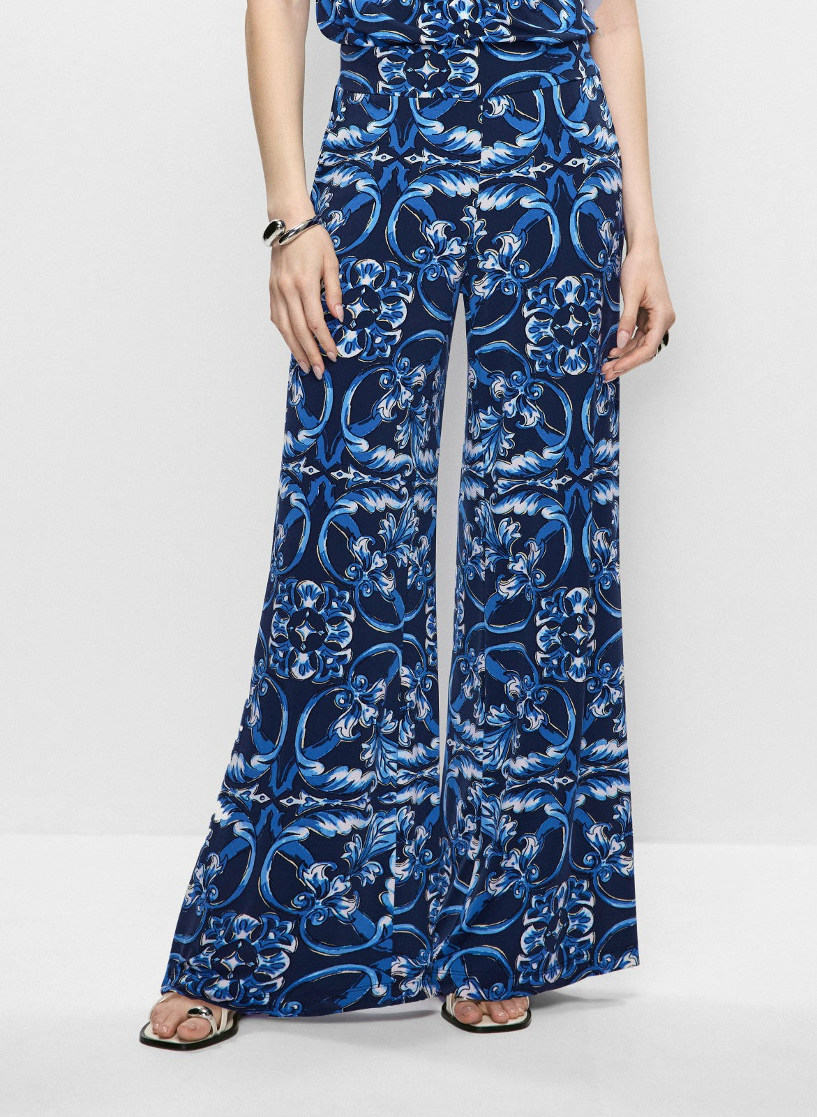 Women Abstract Print Wide Leg Pants Blue Pattern | Melanie Lyne