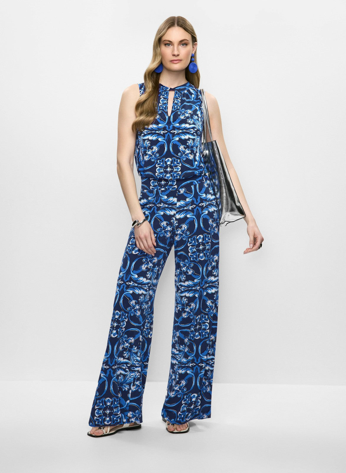 Women Abstract Print Wide Leg Pants Blue Pattern | Melanie Lyne