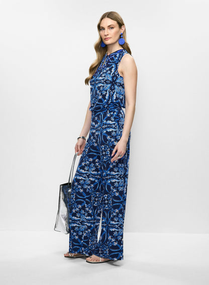 Women Abstract Print Wide Leg Pants Blue Pattern | Melanie Lyne