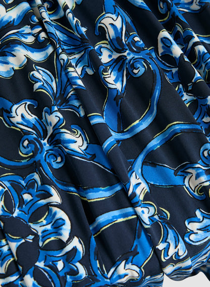 Women Abstract Print Wide Leg Pants Blue Pattern | Melanie Lyne